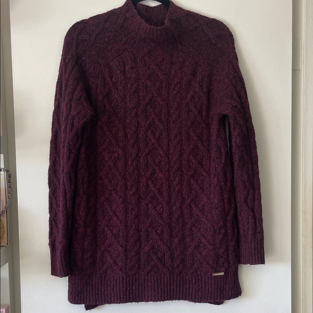 Michael Kors|Deep Red Turtleneck Cable Knit Sweater|Medium|EUC